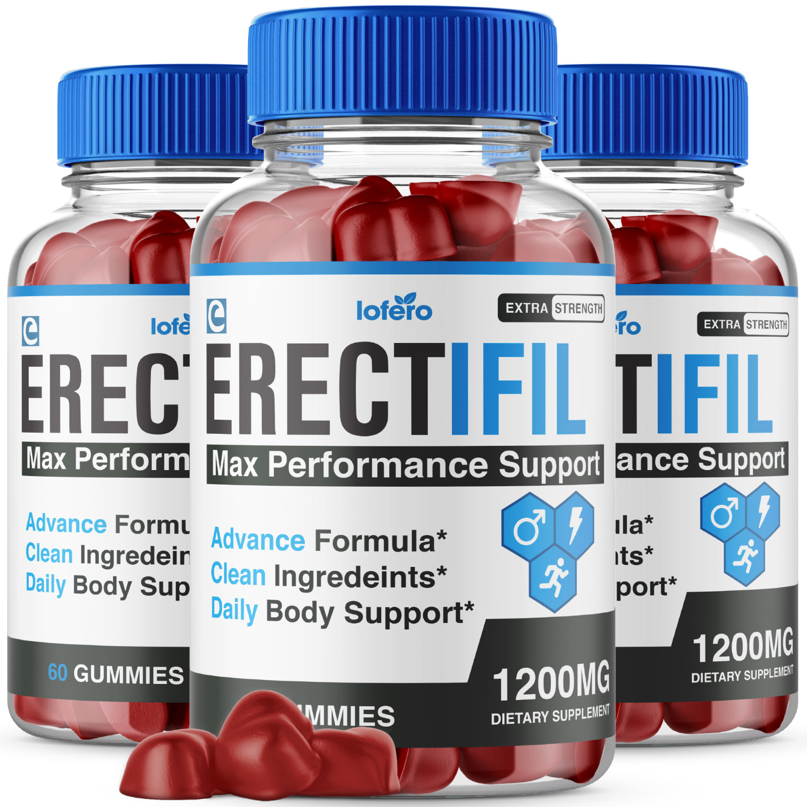 (3 Pack) Erectifil Male Gummies, Advanced Men Performance Support (180 ct)
