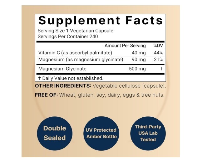 Naturebell Magnesium Glycinate 500mg 240 Veggie Capsules Vegan Non-GMO