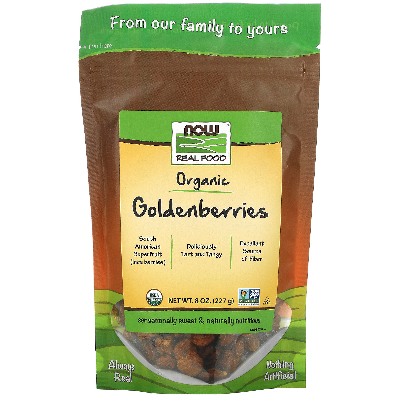 Now Foods Real Food Certified Organic Golden Berries 8 oz 227 g Organic, Vegan,