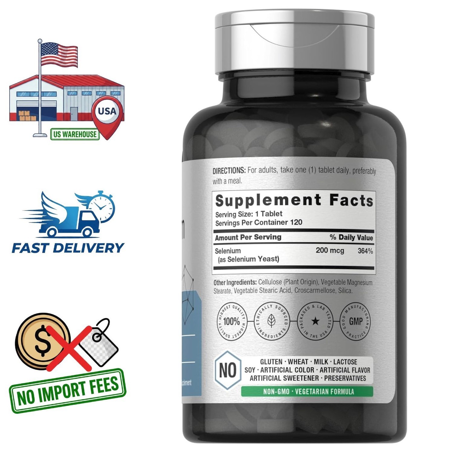 Selenium 200mcg Supplement 120 Tablets | Vegetarian, Non-GMO and Gluten Free