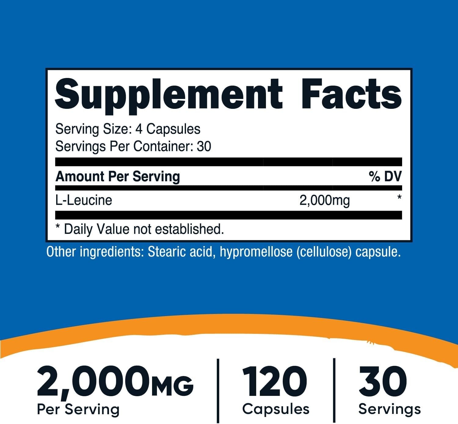 High-Quality L-Leucine 2000mg, 120 Non-GMO Vegetarian Capsules for Recovery