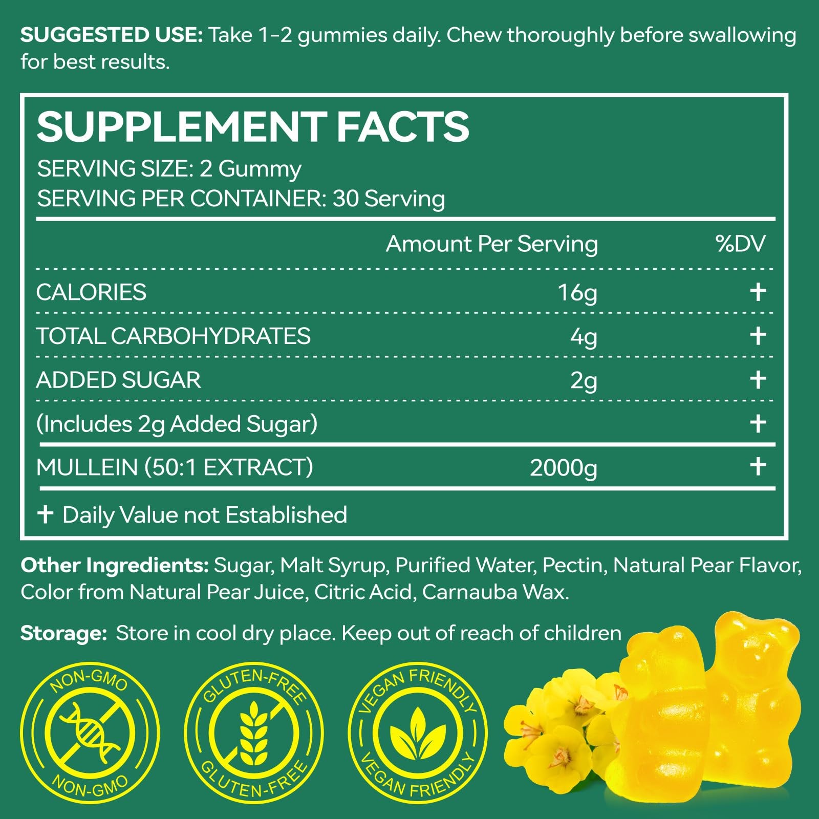 MXCZBSM 60 Count Mullein Gummies for Lung, 2000mg 60 (Pack of 1)