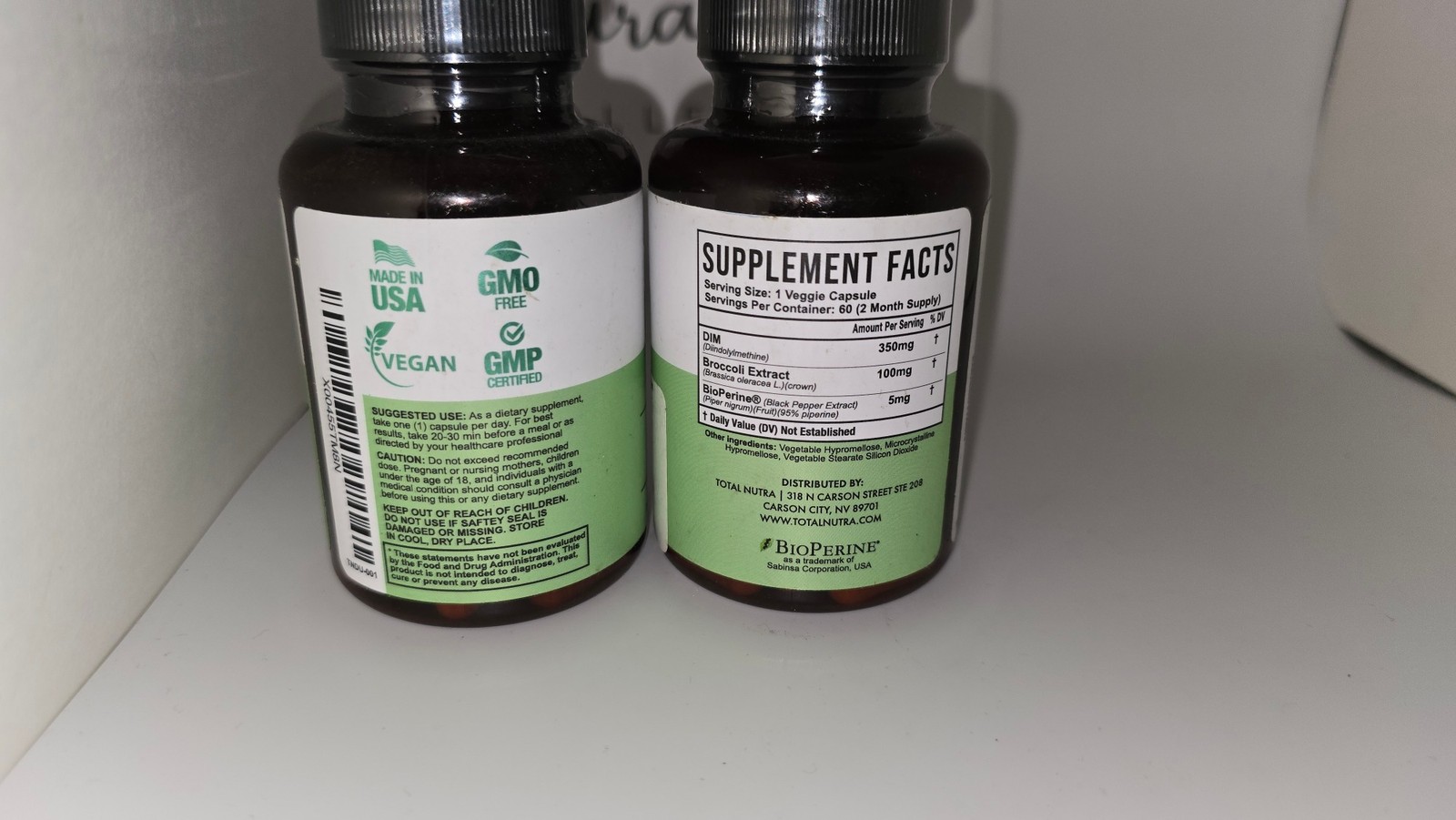Total Nutra DIM Broccoli Extract BioPerine 60 Veggie Capsules Exp 03/27