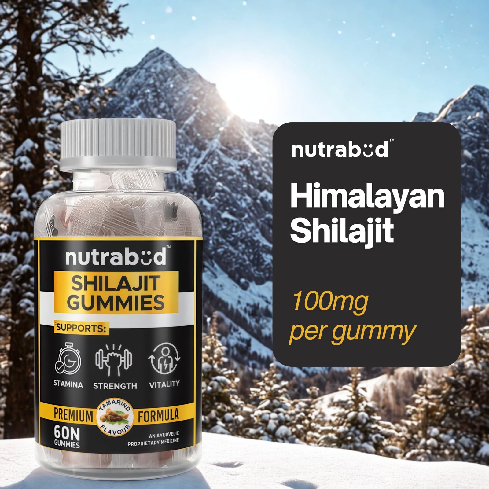 Nutrabud Shilajit Gummies Energy Stamina Tamarind 60 Gummies