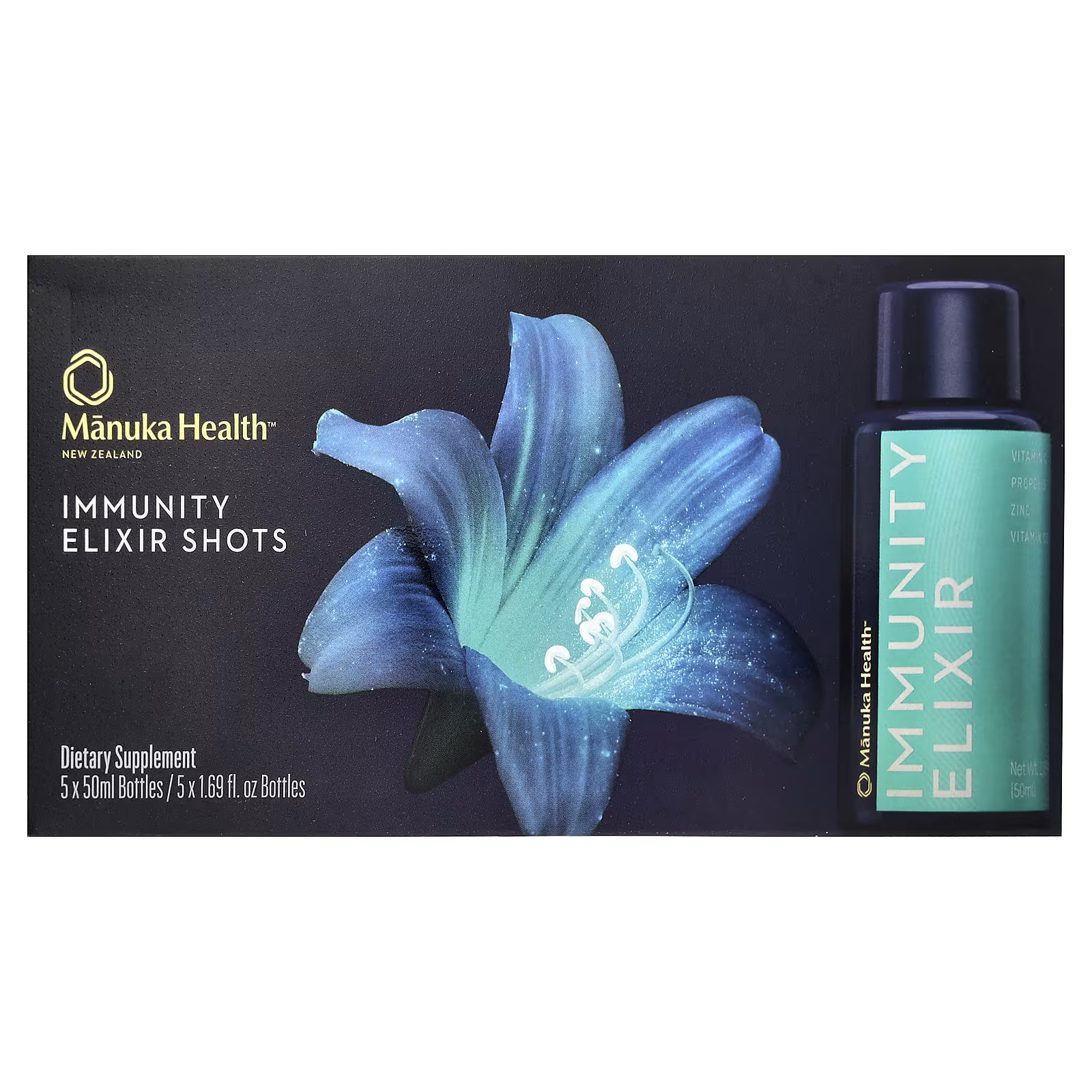 2 X Manuka Health, Immunity Elixir Shots, 5 Bottles, 1.69 fl oz (50 ml) Each