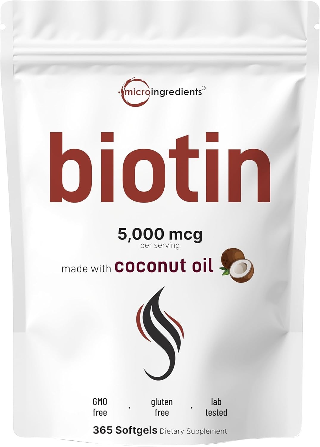 5,000mcg Biotin Softgels – 365 Count for Ultimate Hair, Skin & Nail Care