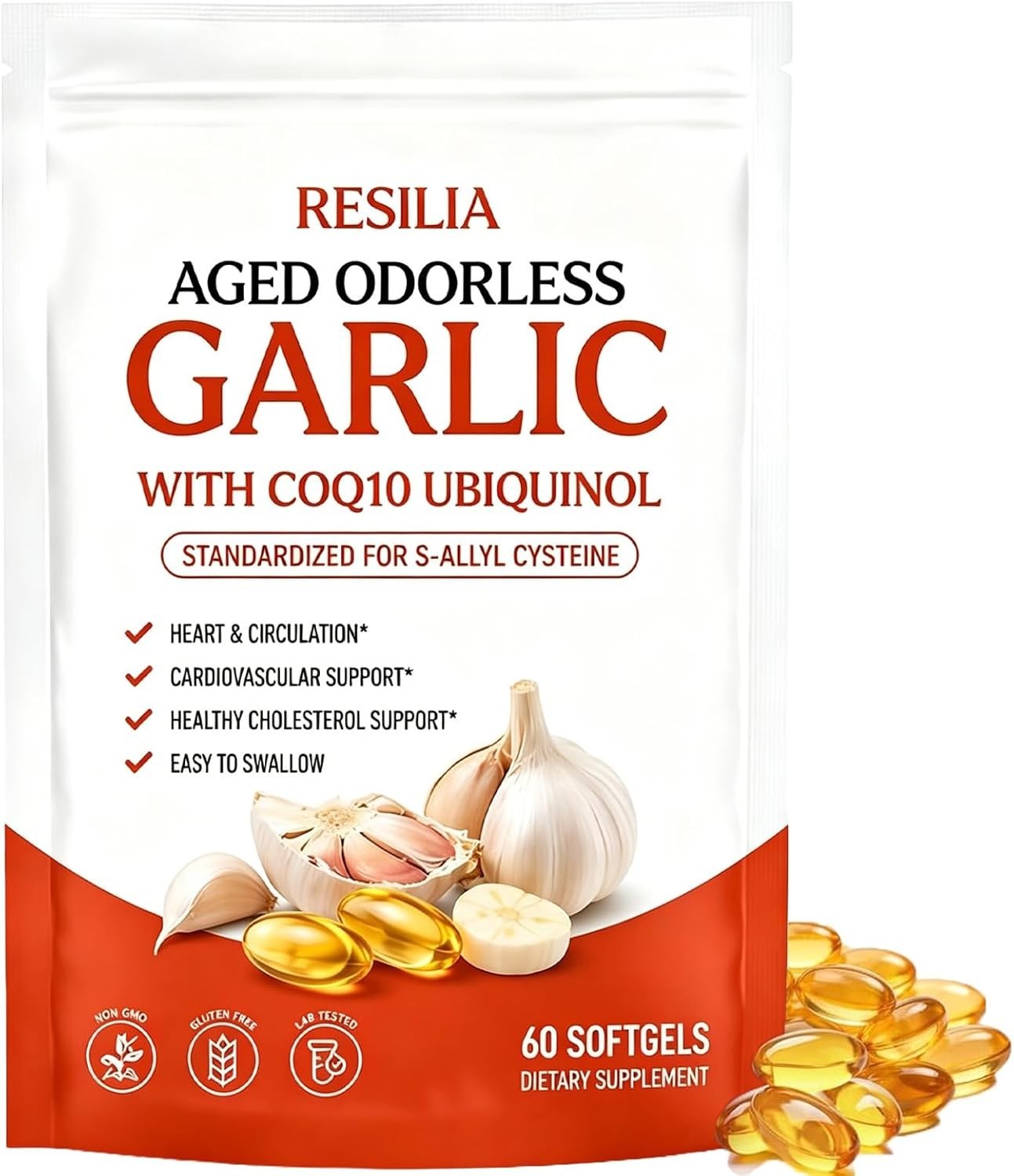 Resilia Garlic Extract 600mg Softgels (60 Count) – Odorless Aged Garlic Extra…