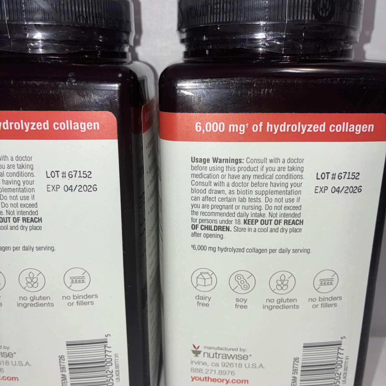 Lot Of 2-youtheory Collagen Plus Biotin, 390 Tablets Per Bottle/ Exp 04/2026