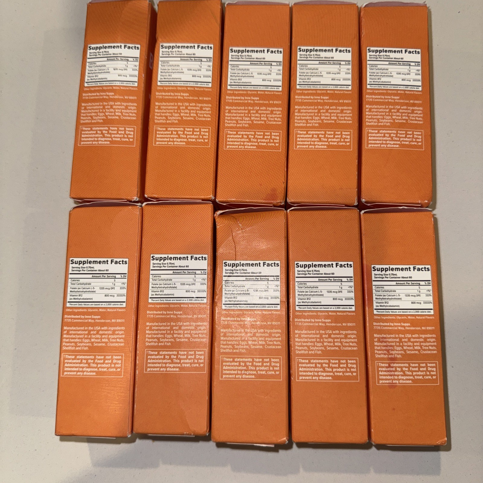 10 total Innosupps Better B12 Methyl Folate B Complex Strawberry Lemon 45ml