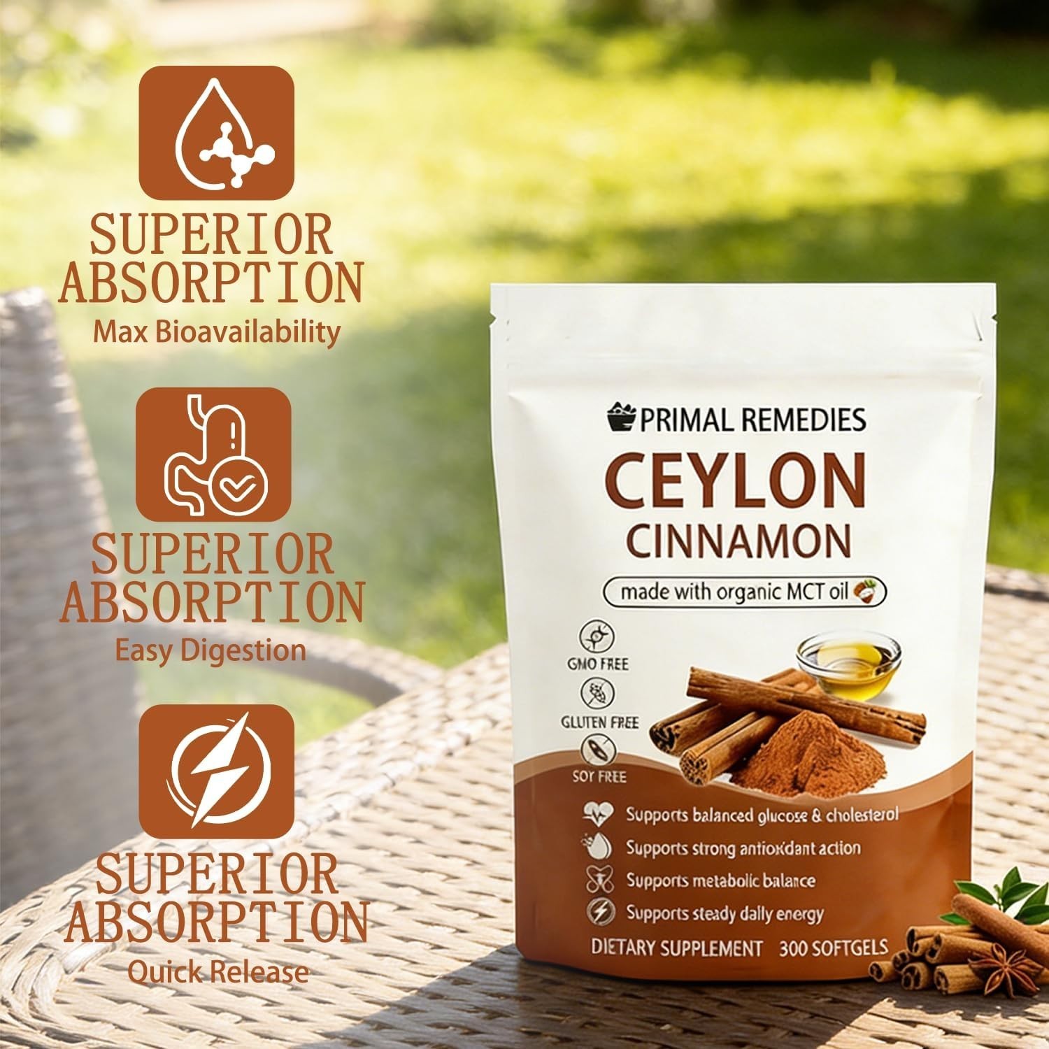 Primal Remedies Ceylon Cinnamon Made with mct Oil – 300 Softgels, 7200mg Cey…