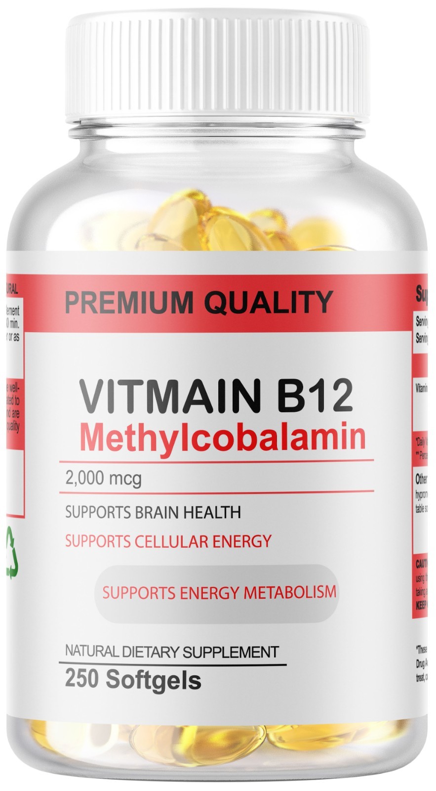 Vitamin B12 (Methylcobalamin) 2000mcg, 250 Softgel NON-GMO