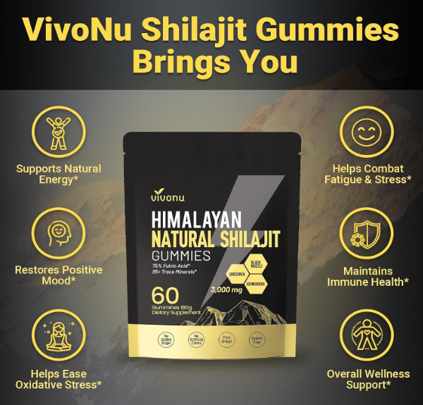 Himalayan Shilajit Gummies with Ashwagandha & Gokshura 3000mg 85+ Trace Minerals