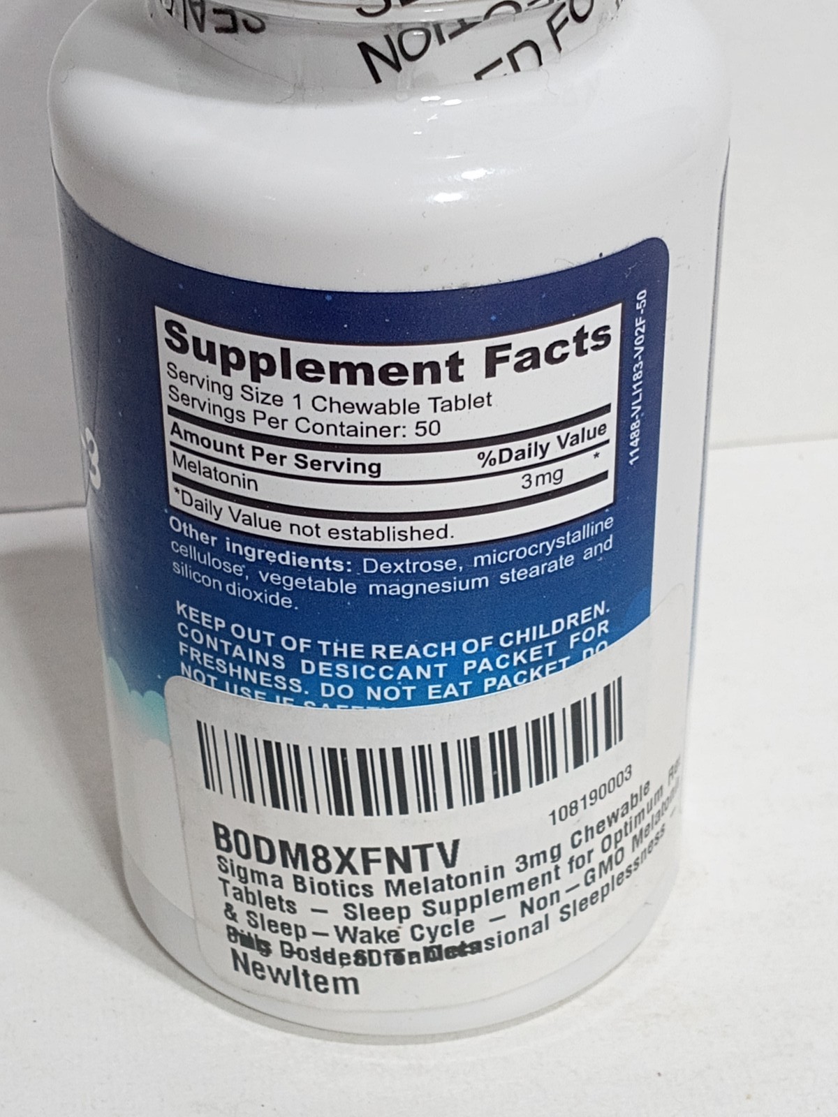 Sigma Bio Tics Melatonin-3 3mg Sleep Support Supplement 50 Chewable Tablets USA