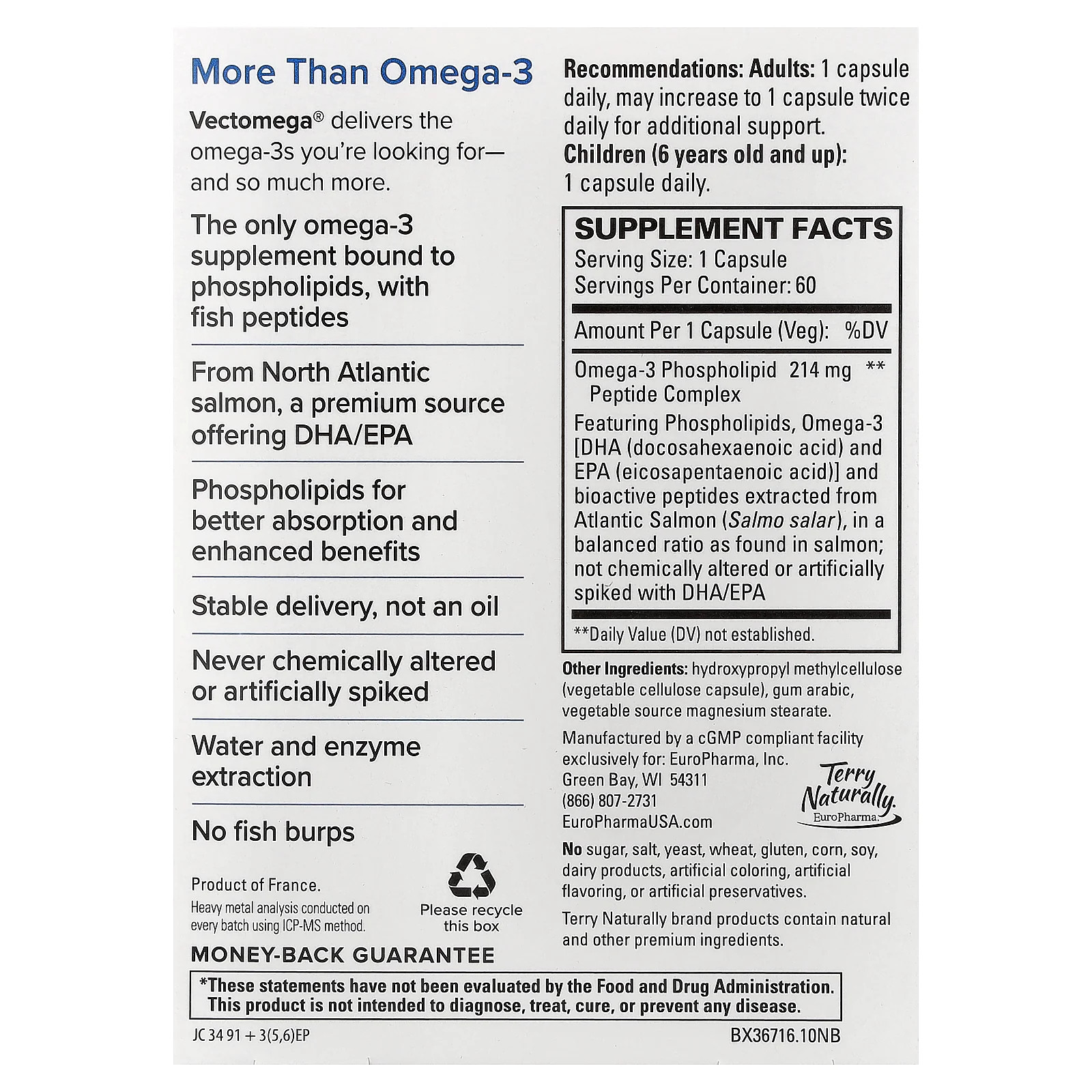 2 X Terry Naturally, Vectomega�, Salmon Omega-3 EPA/DHA, 60 Capsules (214 mg pe