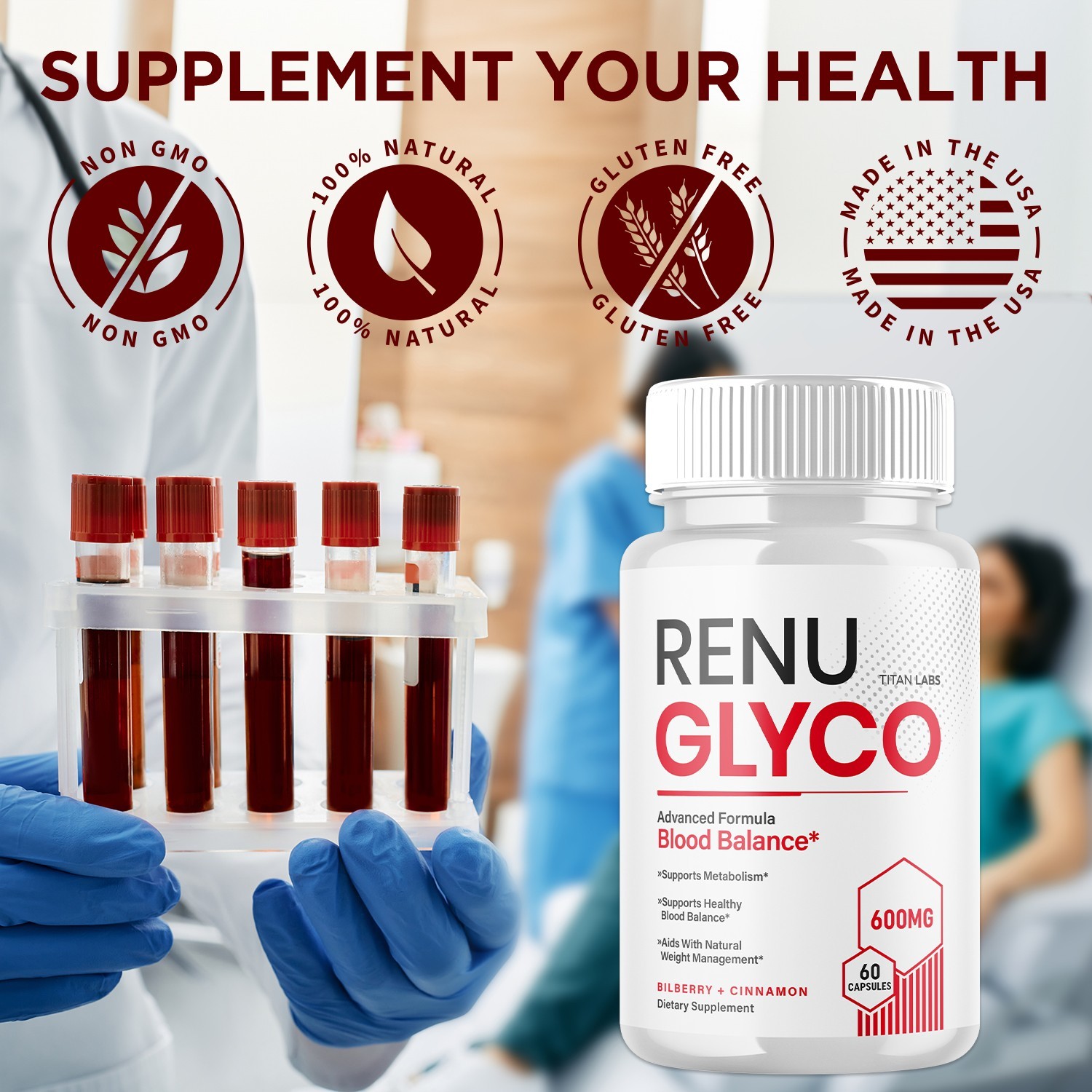 (3 Pack) Renu Glyco Advanced Blood Health Support Supplement RenuGlyco 180 Caps