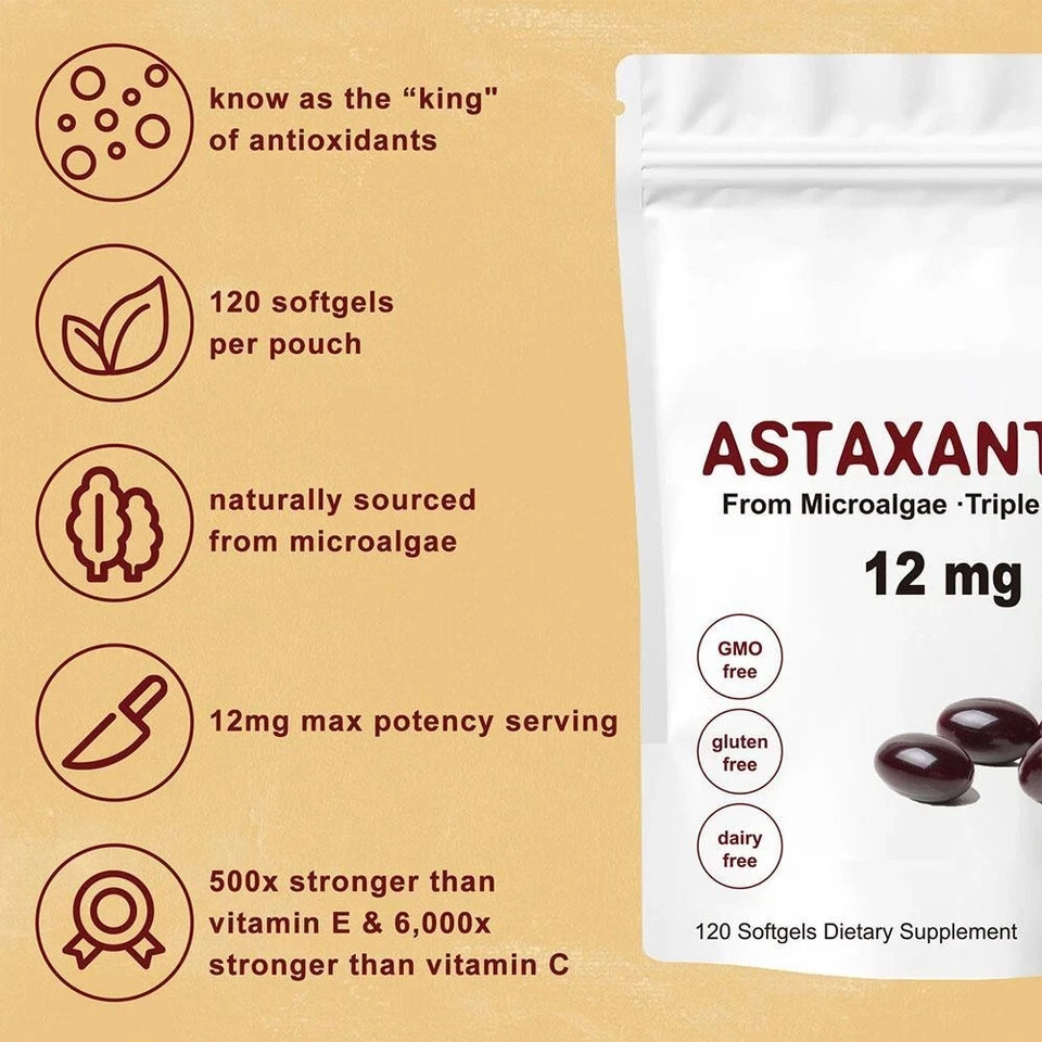 Astaxanthin 12mg,Micro Ingredients, Natural Antioxidant, Easy to Swallow