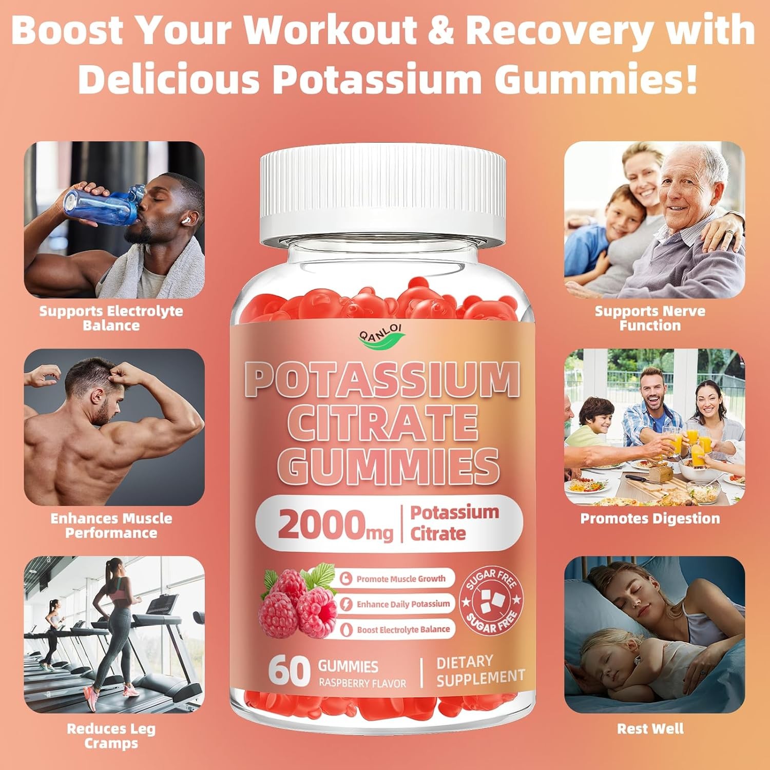 (2 Packs) Potassium Citrate 2000mg, Potassium Gummies for Adults-Boost Muscle Gr