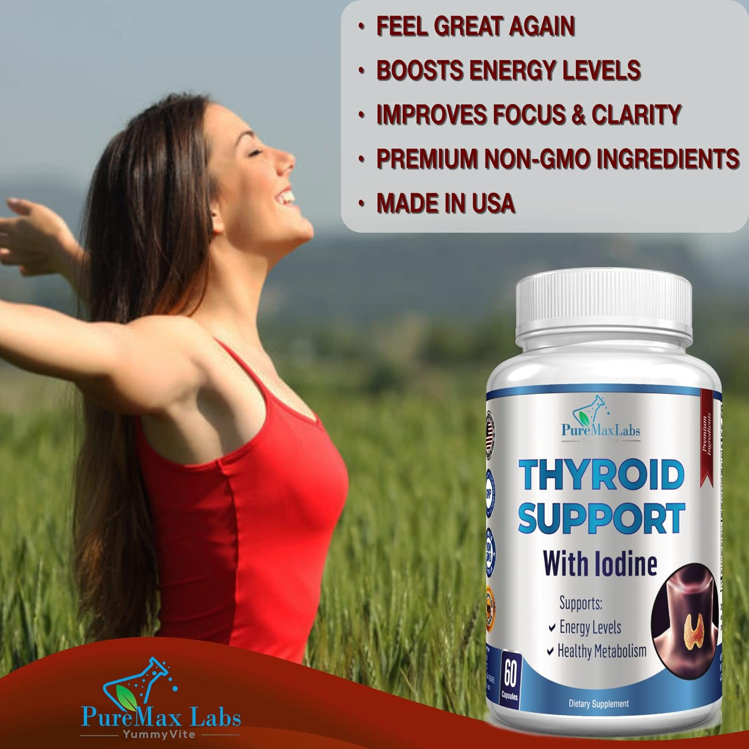 Thyroid Support with Iodine – Metabolism Booster, Energy Booster, Increase Focus