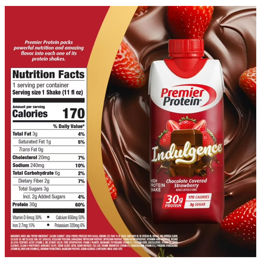 Premier Protein Indulgence Protein Shake, Chocolate Covered Strawberry, 30g Prot