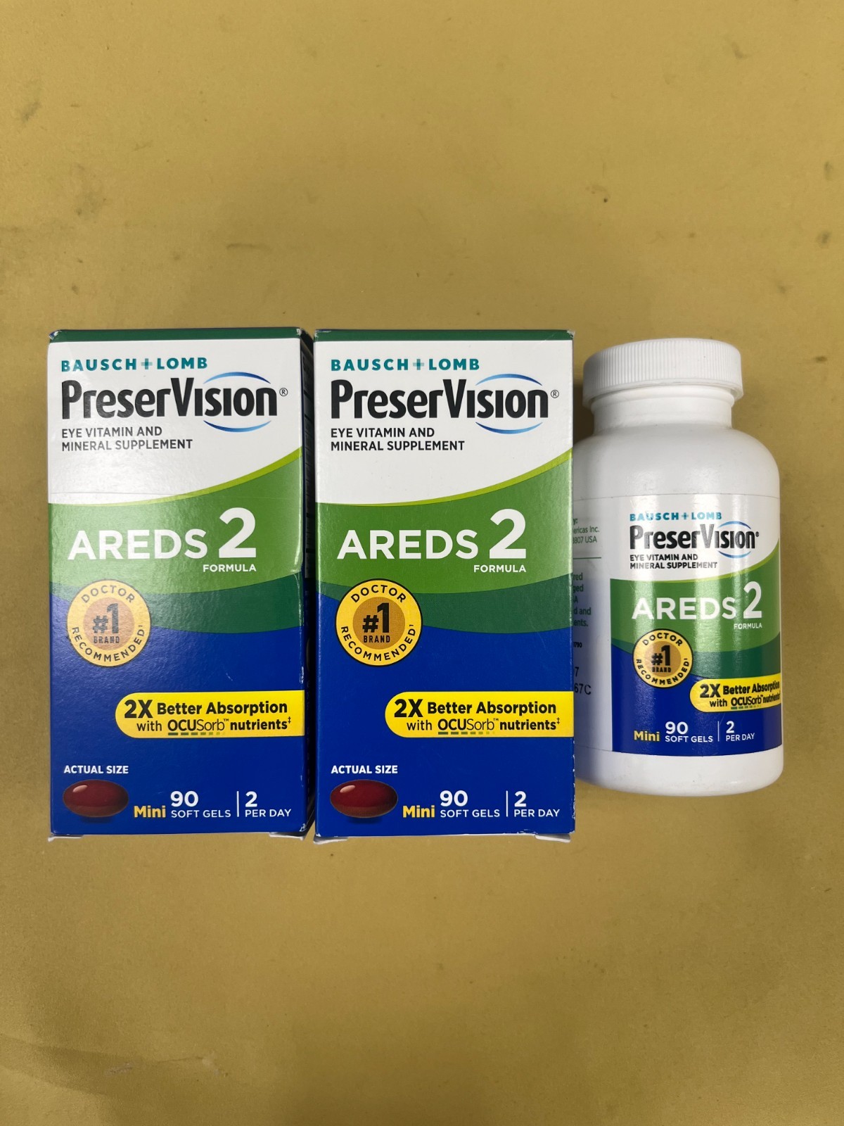 3 New Bausch & Lomb PreserVision AREDS 2 – 90 Mini Soft Gels Each Exp. 07/2026+