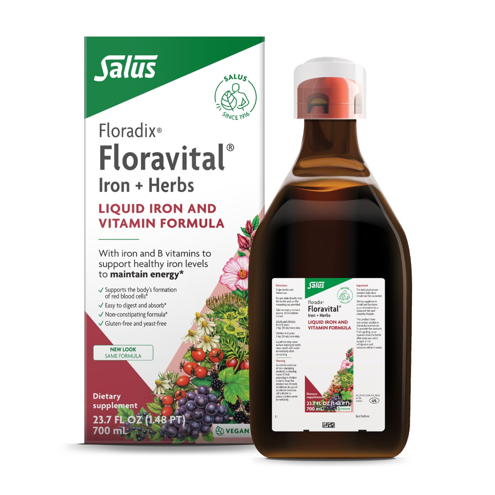 Floradix Floravital Liquid Iron Supplement – 23.7 Fl Oz (Pack of 1), Brown