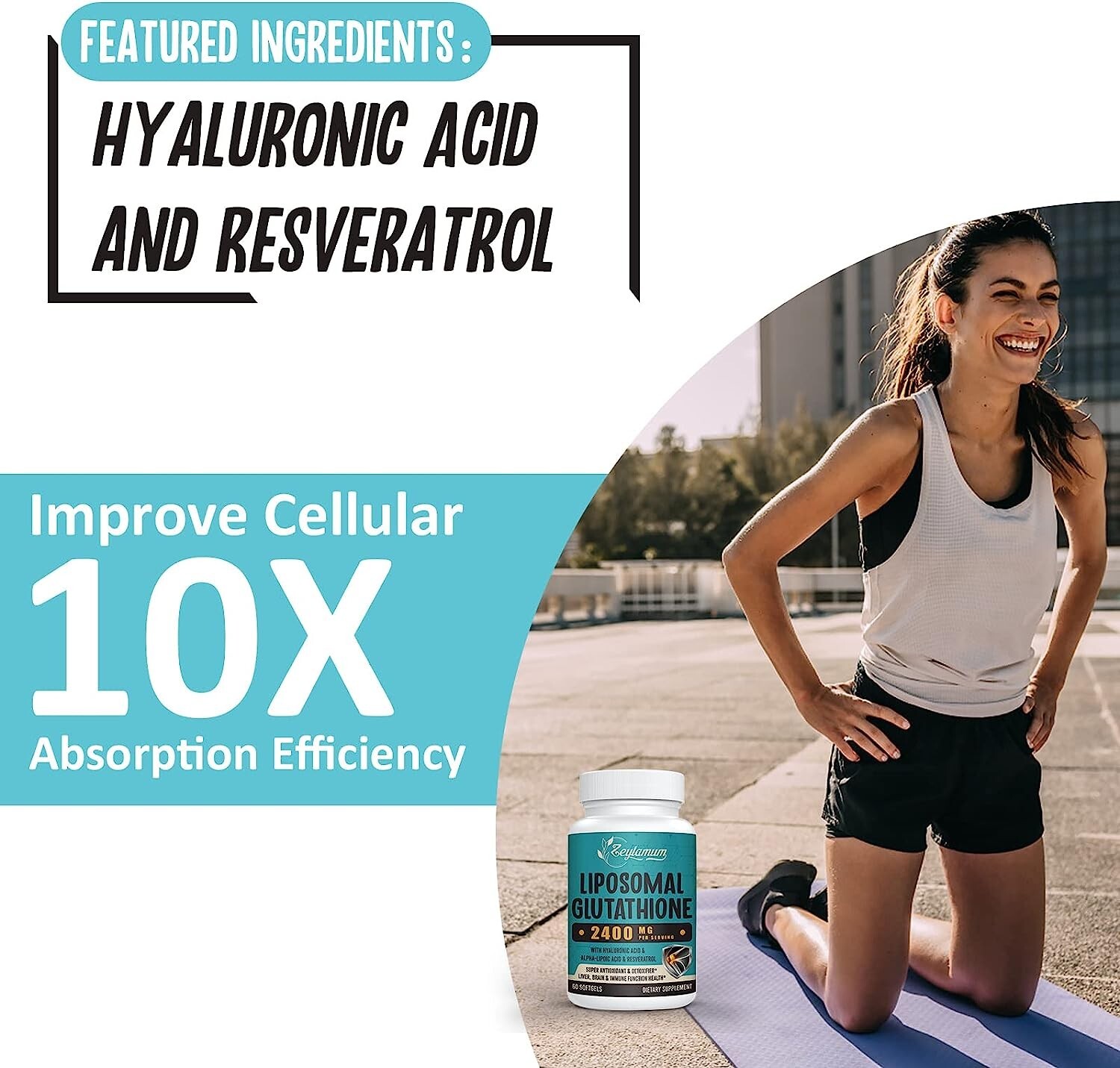 LIPOSOMAL GLUTATHIONE 2400mg Hyaluronic Acid + Resveratrol + Alpha Lipoic Acid