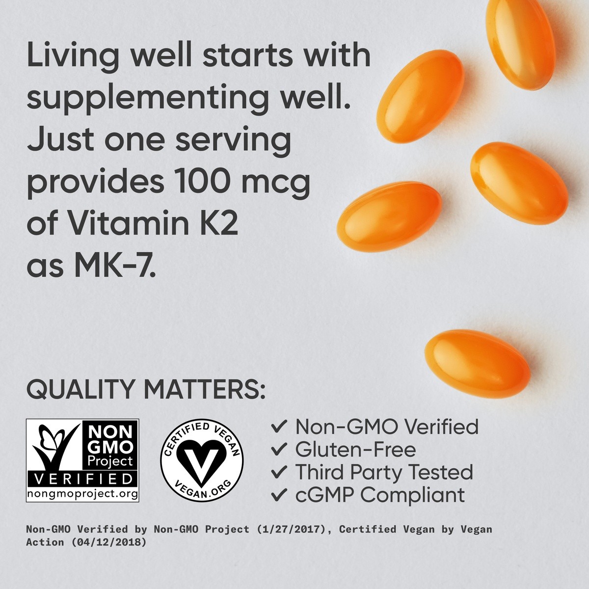 Vitamin K2 MK7 100mcg with Coconut Oil – 60 Veggie Softgels (2 Month Supply)