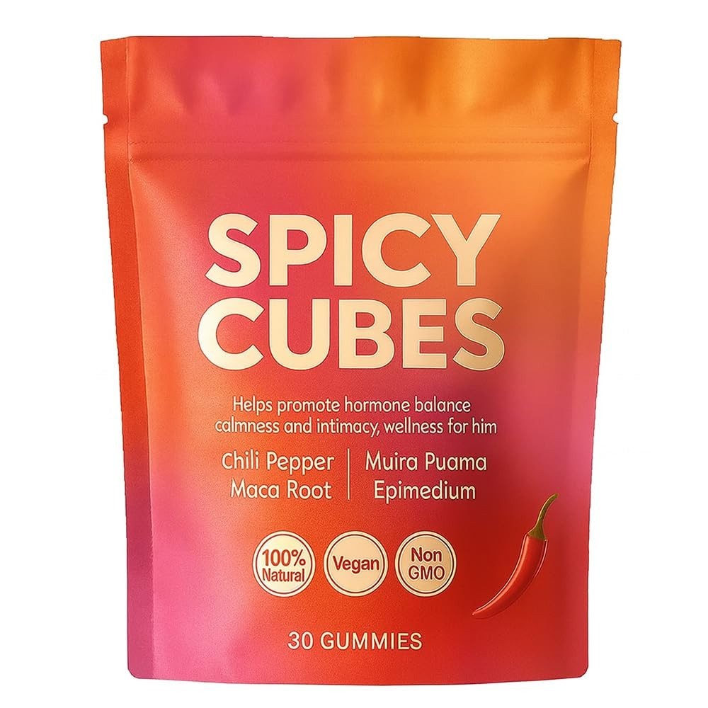 1/2/3 Pcs Spicy Cubes Hot Peach Gummies with Chili, Maca Root Vegan 30 Count