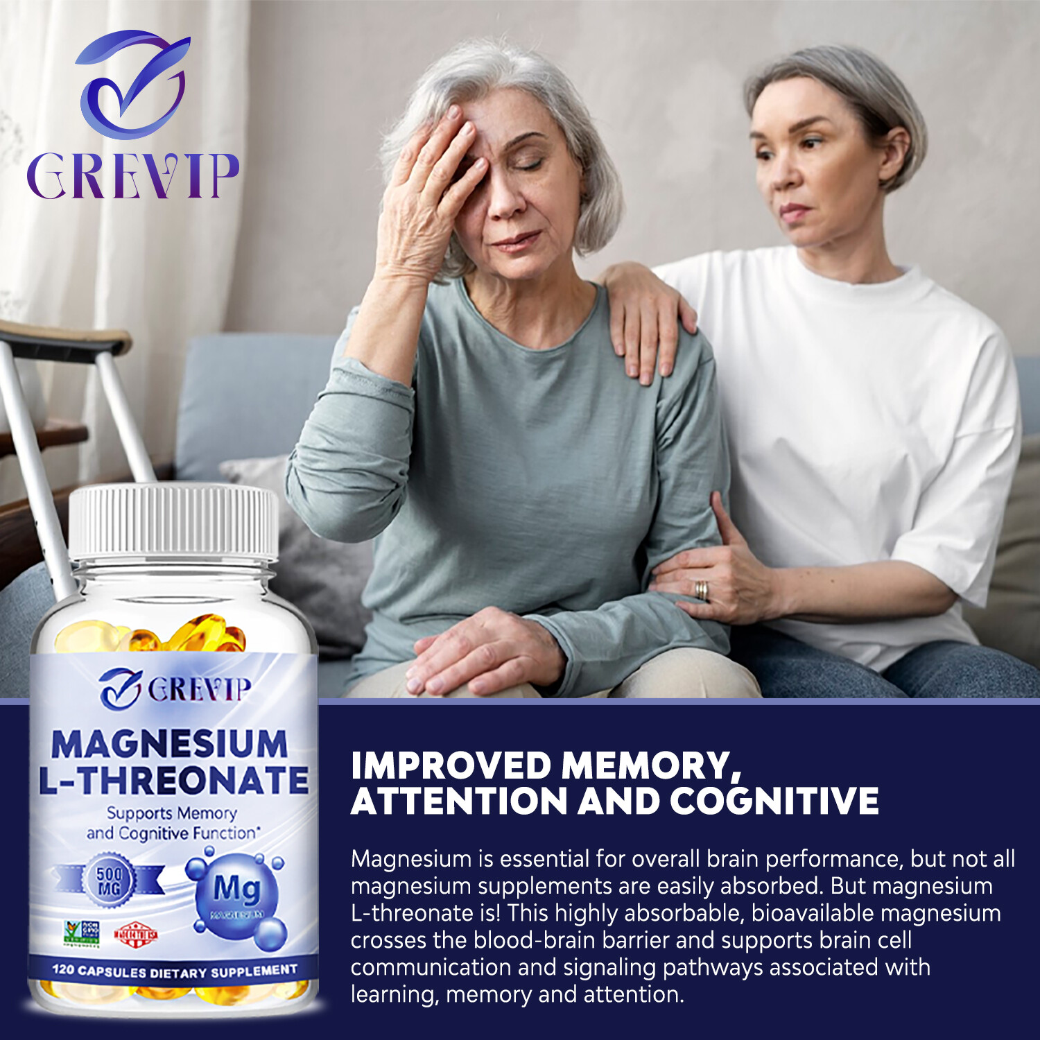 Magnesium L-threonate- Support Focus, Improved Sleep, Mood & Cognitive Abilities
