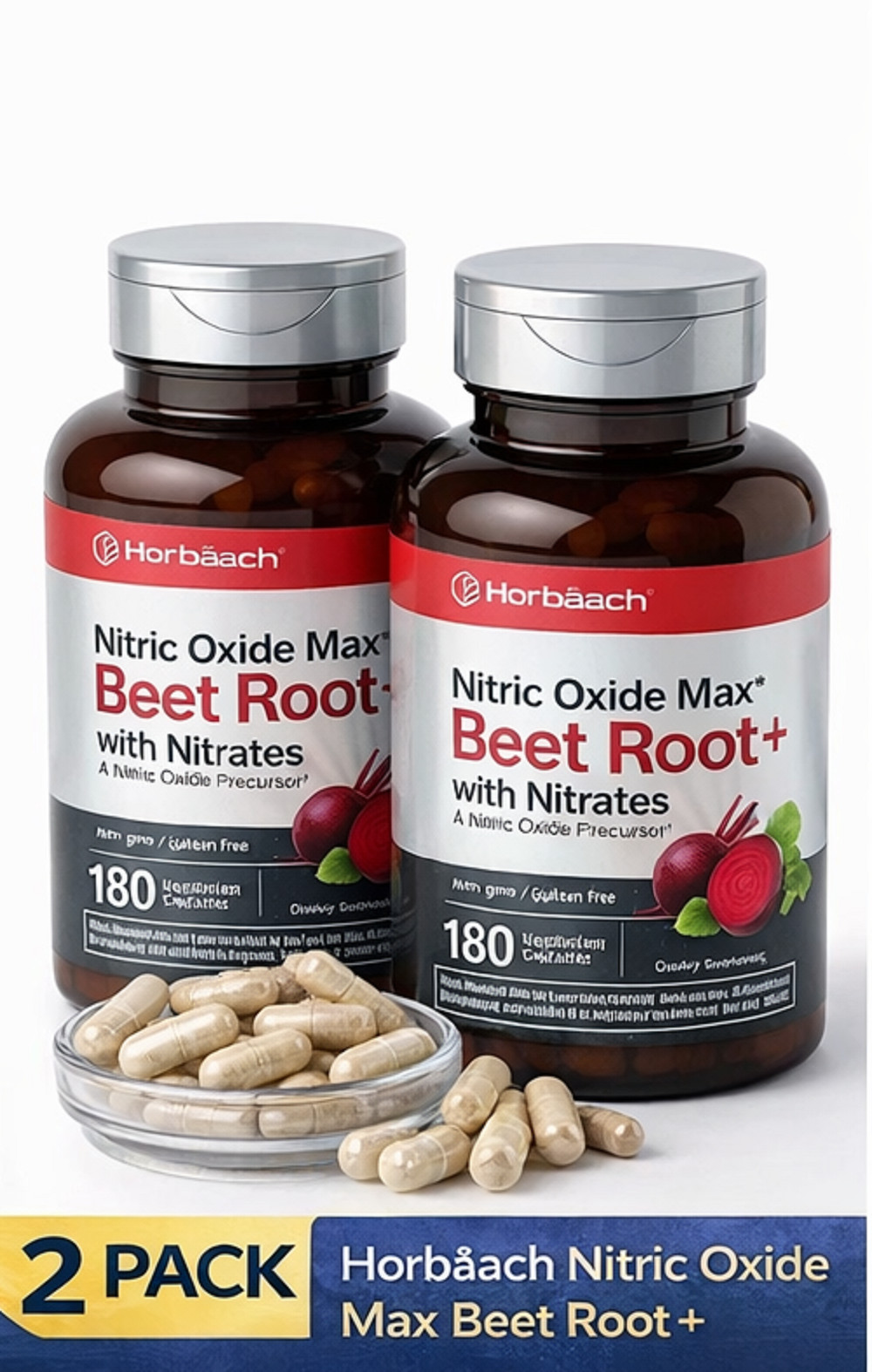 2 Pack Beet Root Capsule Supplement Pills 180 Total Count, Nitric Oxide