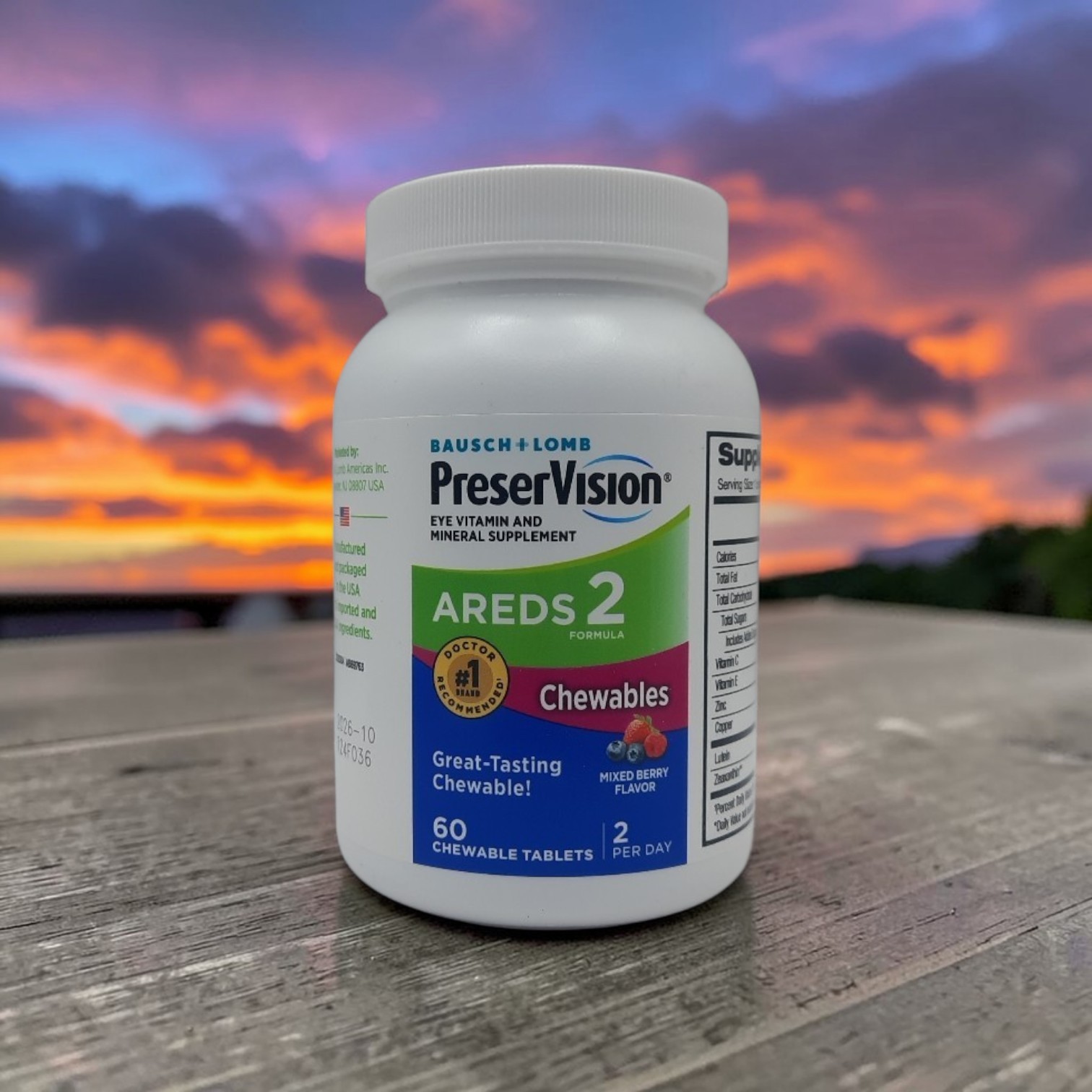 Bausch & Lomb PreserVision Areds 2 Chewables Tablet Mixed Berry 60ct Exp 10/2026