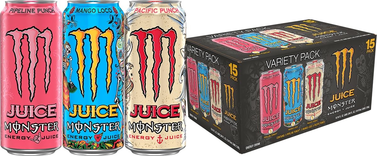 Monster Energy Juice Monster Variety Pack, Pipeline Punch, Mango Pack of 15