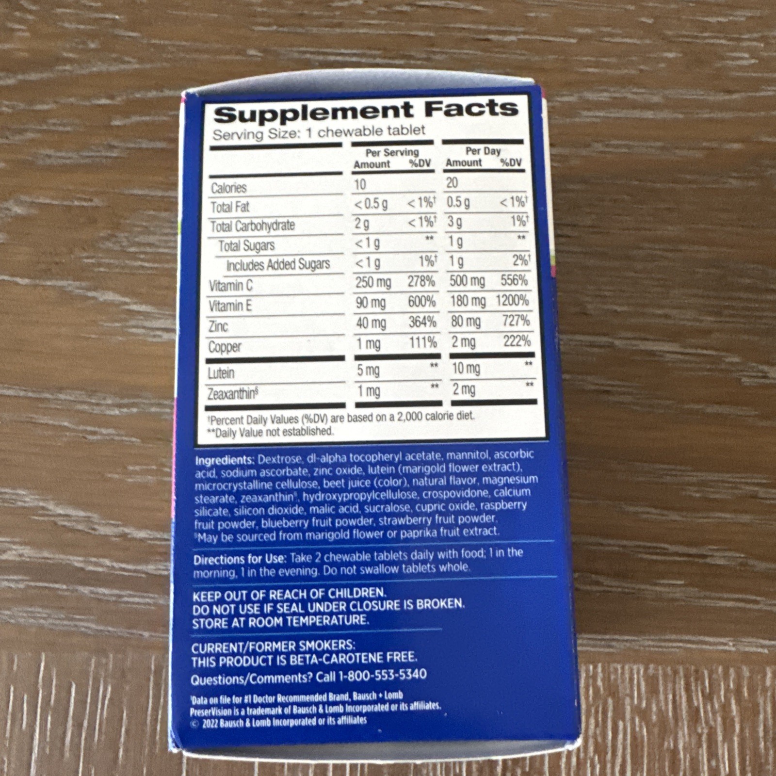 Bausch + Lomb PreserVision AREDS 2 Chewable Eye Vitamin Mixed Berry 60 Tablets
