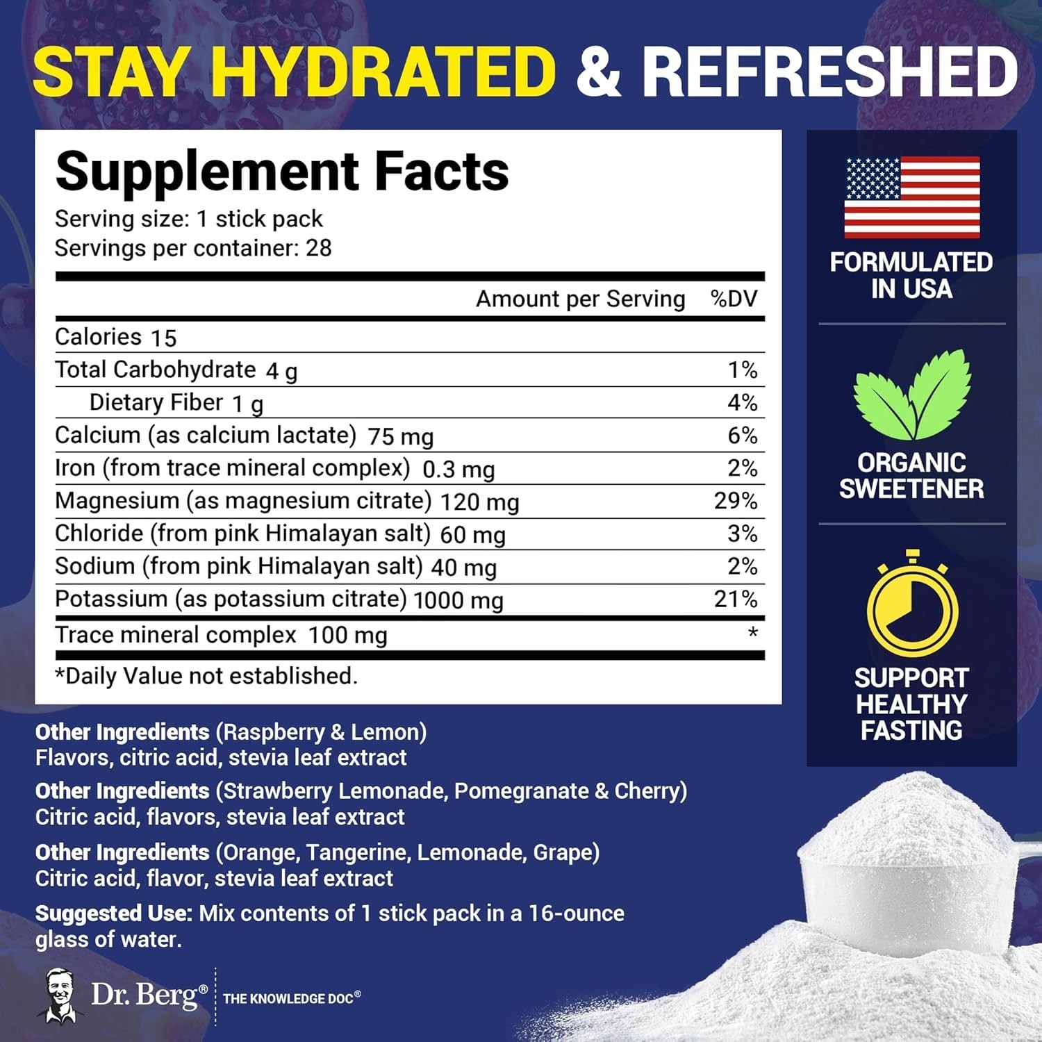 Keto-Friendly Electrolyte Mix by Dr. Berg – 7 Flavors, 28 Packets for Hydration
