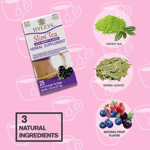 Hyleys Slim Tea Acai Berry Flavor – Weight Loss Herbal Supplement Clea
