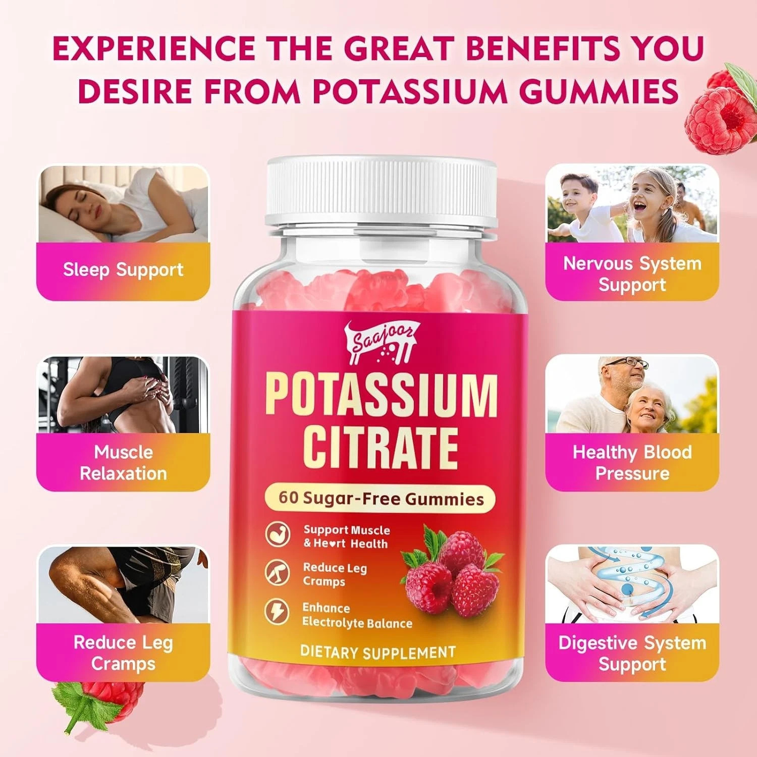 1 Pack Potassium Citrate Gummies 1000Mg, Potassium Supplement for Adults Women &