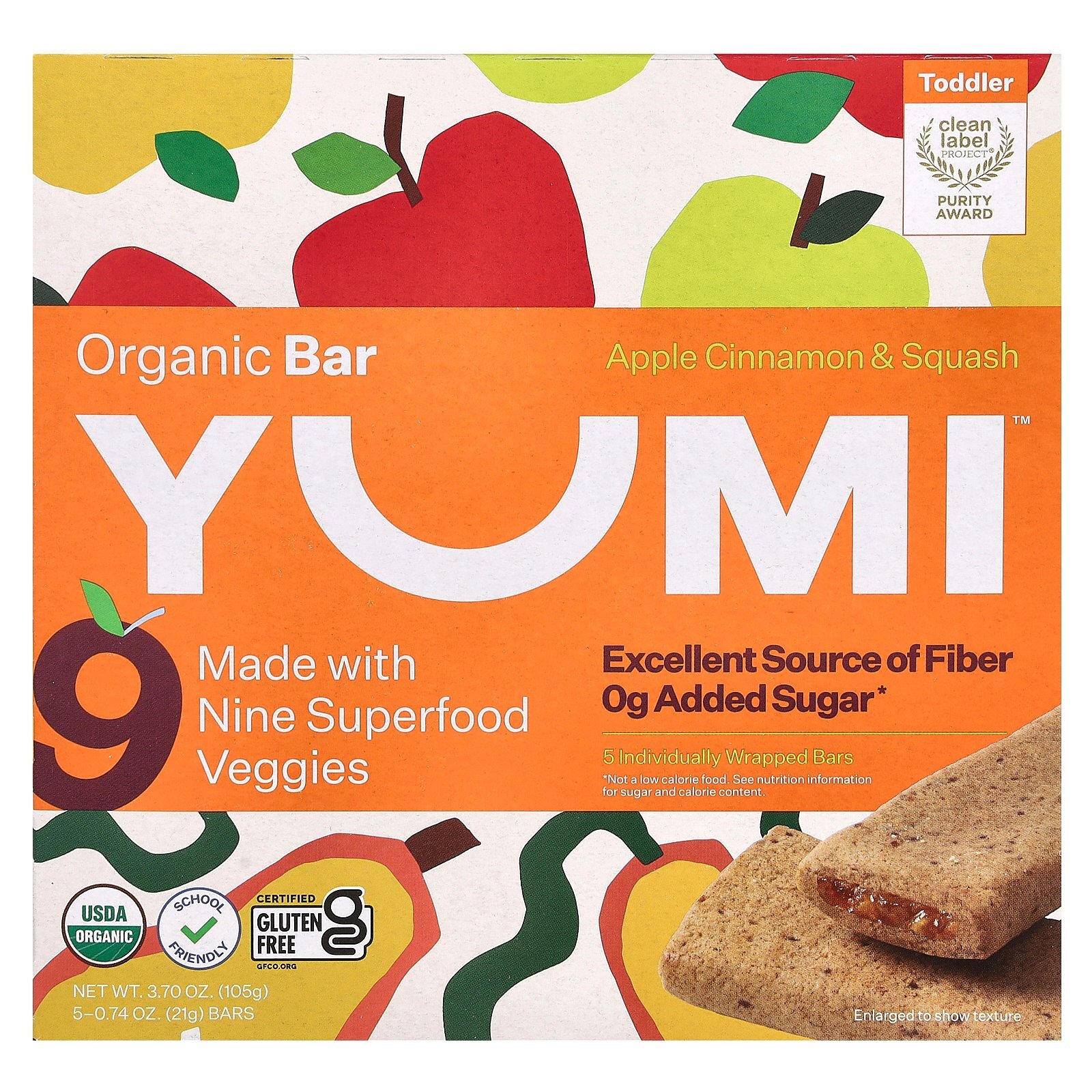 Organic Bar, Toddler, Apple Cinnamon & Squash, 5 Bars, 0.74 oz (21 g) Each