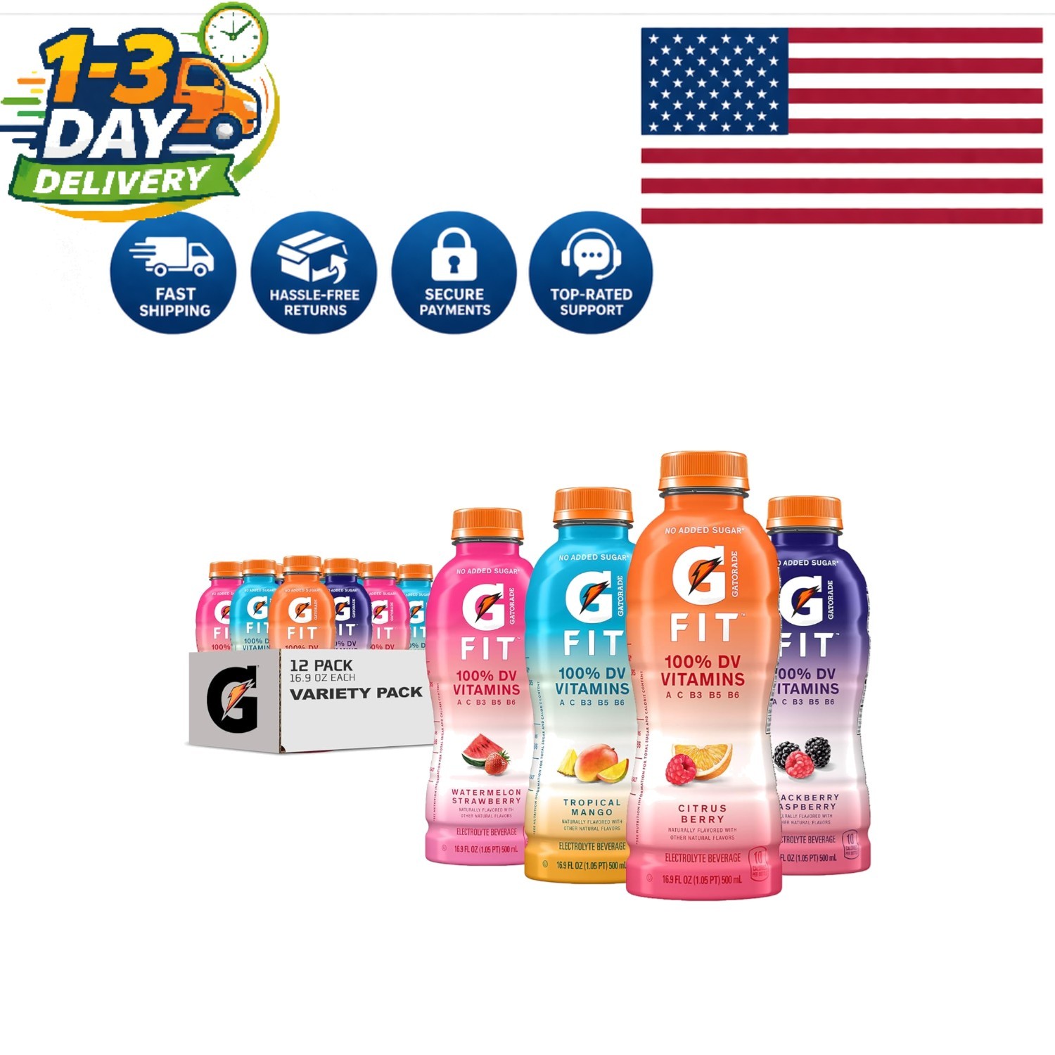No Sugar Electrolyte Variety Pack – Fit Healthy Hydration, 16.9 oz, 12 Bottles