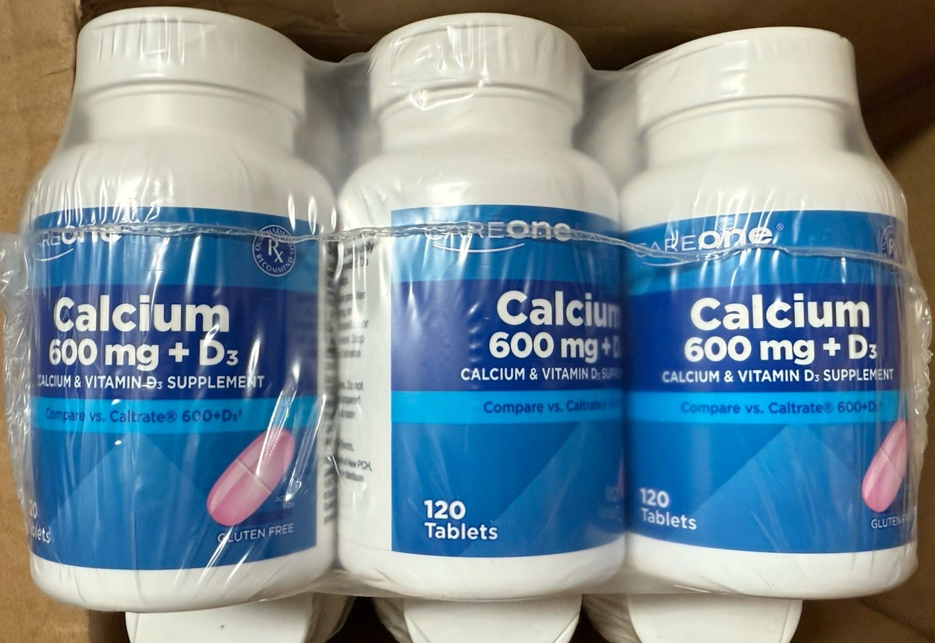 3 New Care One Calcium 600mg + D3 Tablets Dietary Supplement 120 Count Each