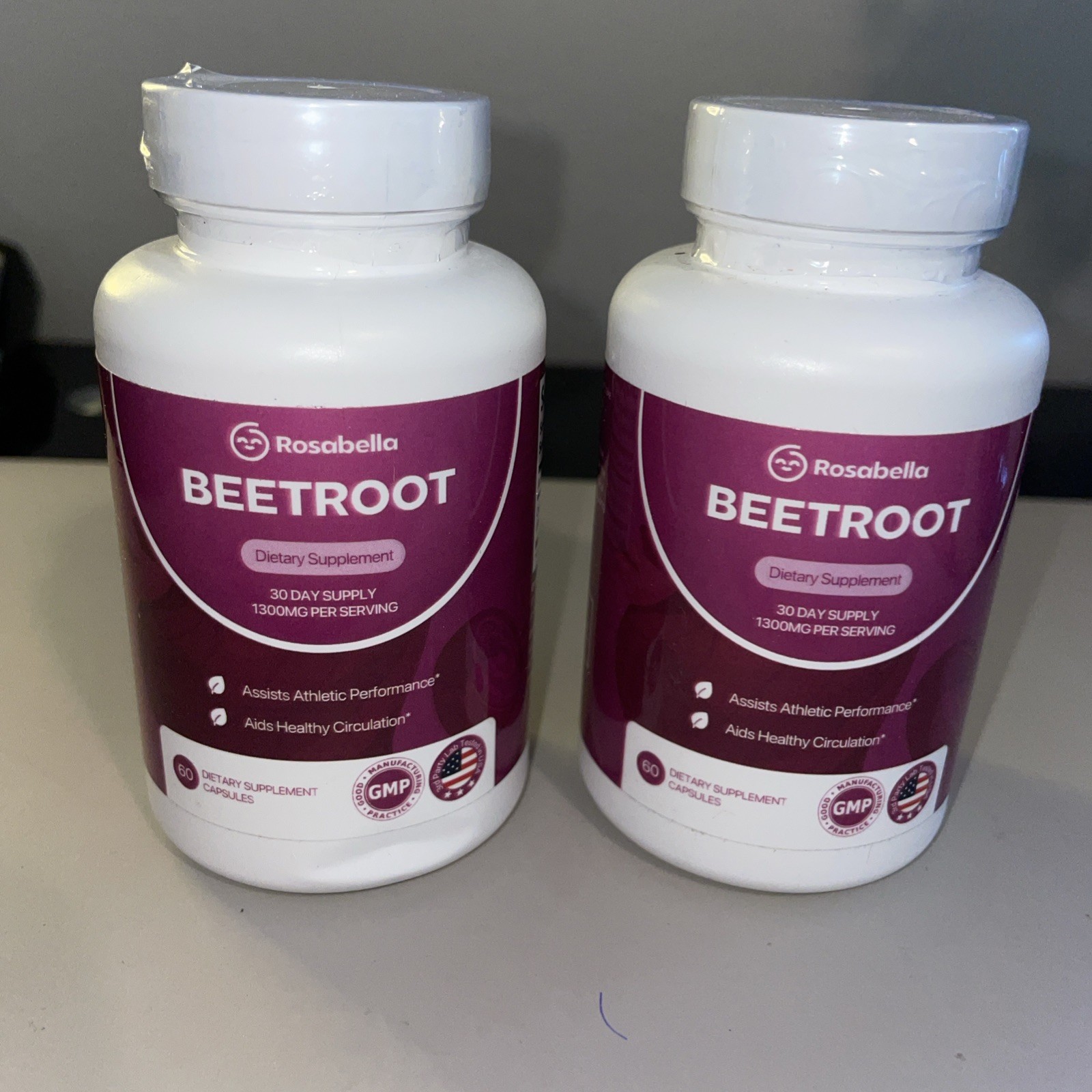 SET OF 2 Rosabella Organic Beetroot 1300mg Dietary Supplement 120 Veggie Caps