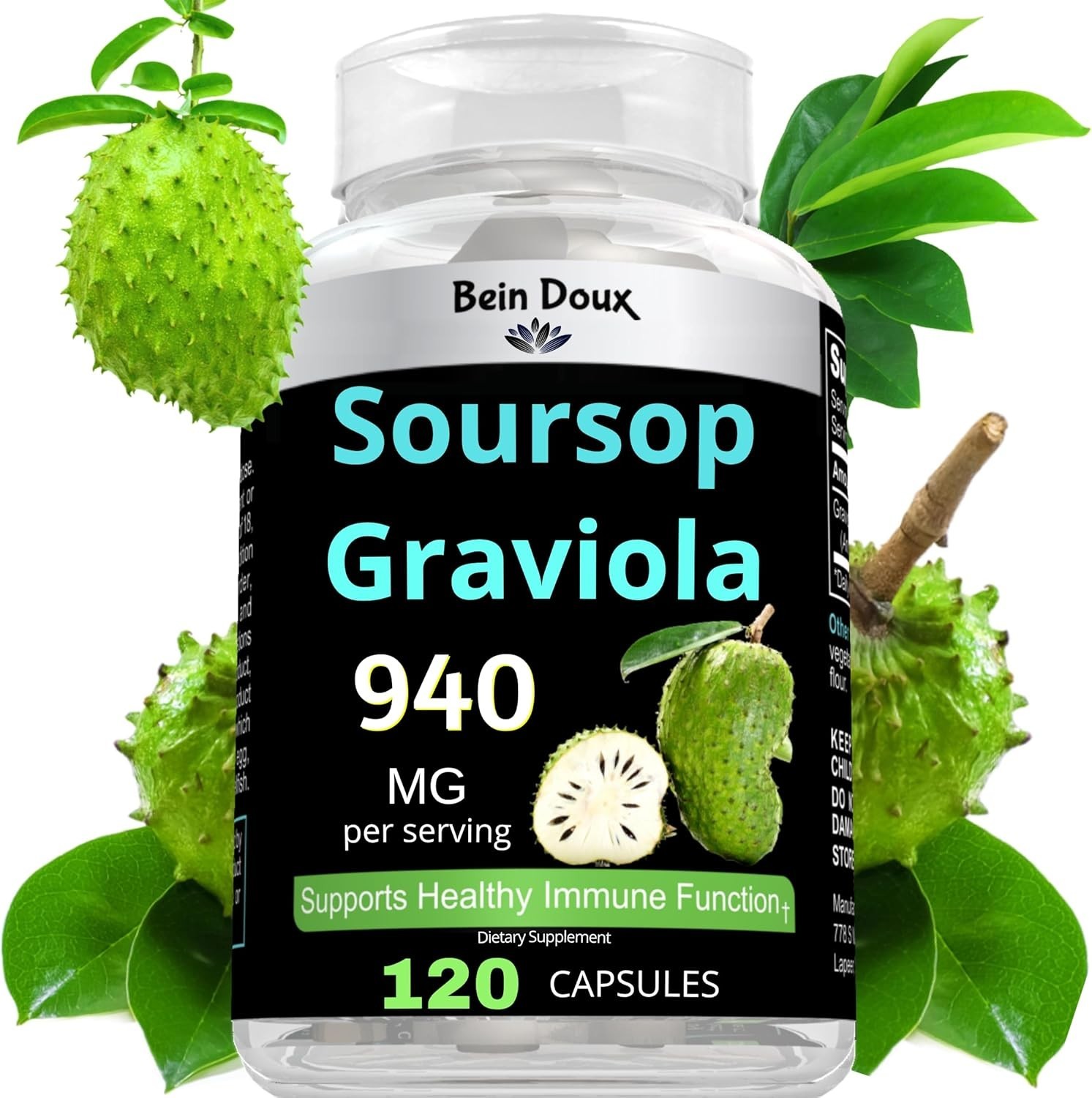 Organic Soursop Graviola Capsules – 940mg – 120 Capsules for Natural Wellness