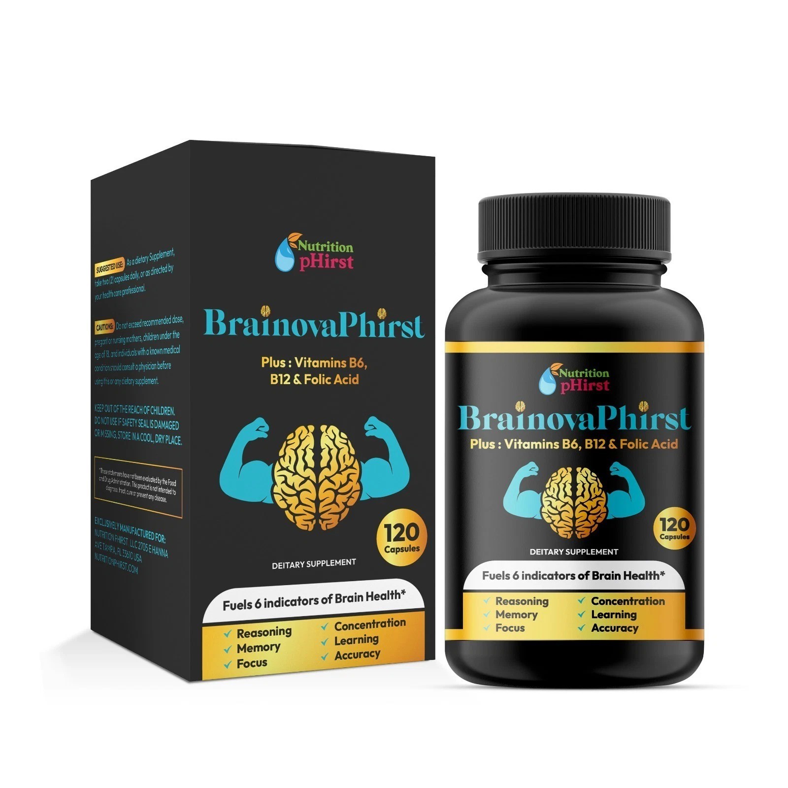 Brainova Phirst Brain health Supplement,Memory & Focus Support 120 Capsules USA
