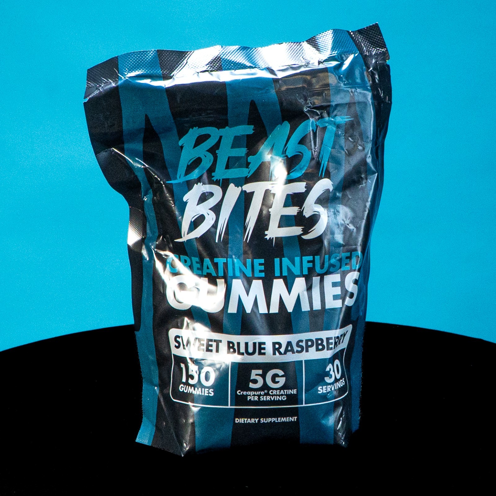 Beast Bites Blue Raspberry Creatine Infused Gummies Dietary Supplement 150 Count