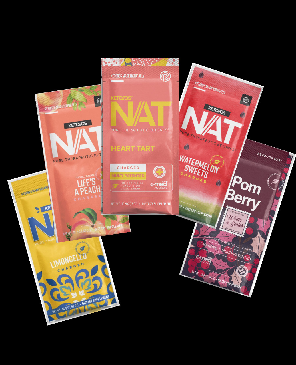 🔥Pruvit Keto OS NAT Ketones Charged w/Limoncello, Heart Tart, Pom Berry 5 Pk
