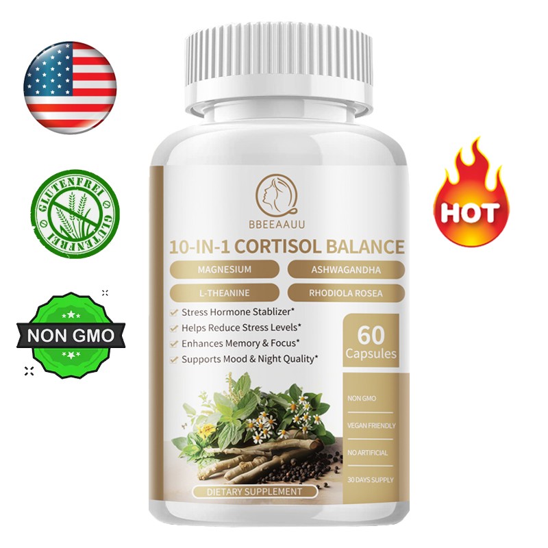 Cortisol Blocker 10-in-1 60ct – Stress & Adrenal Support with D3, Non-GMO