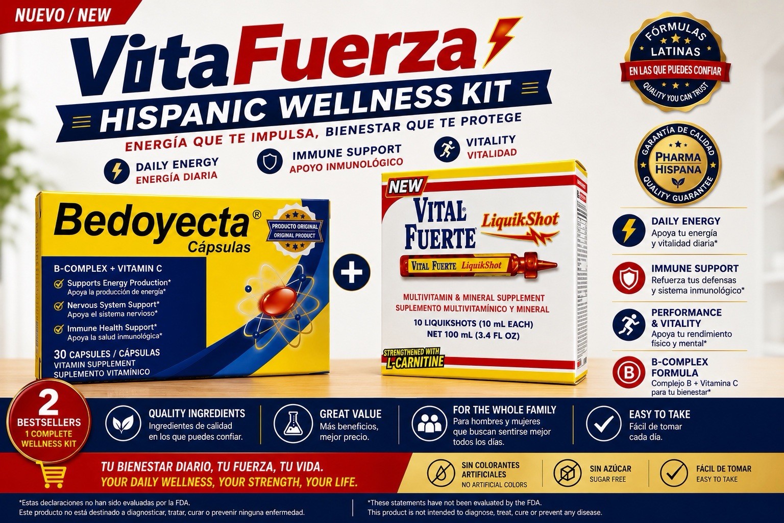 VitaFuerza Multivitamin Energy/Immune Kit: 30 Capsules + 10x10mL Shots Bedoyecta