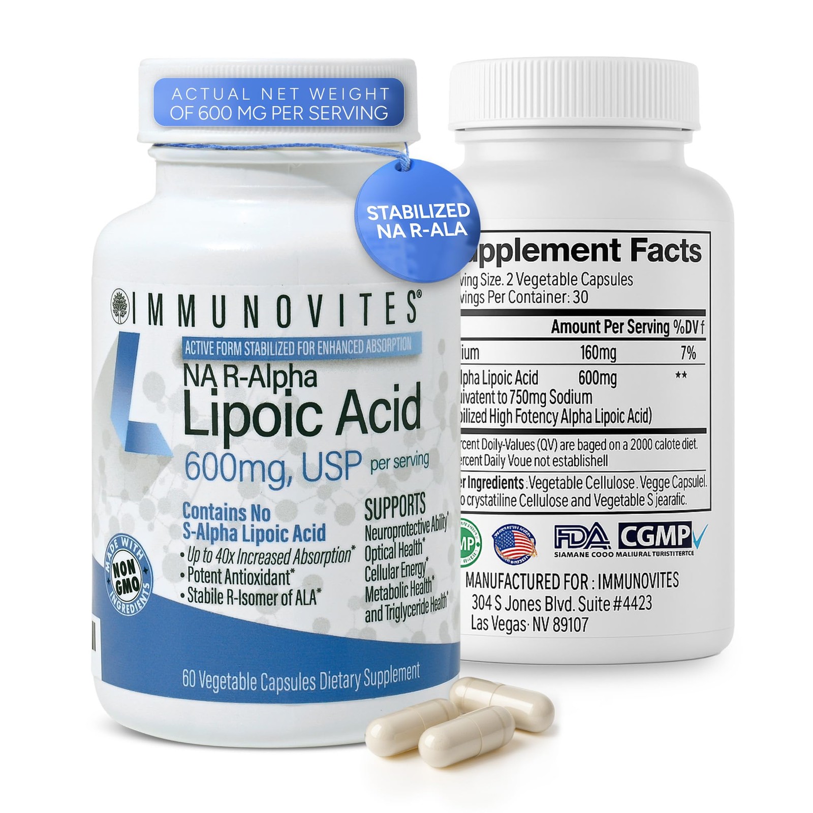 Stabilized R-Alpha Lipoic Acid ((True)) 600mg per Serving [[High Potency & up…