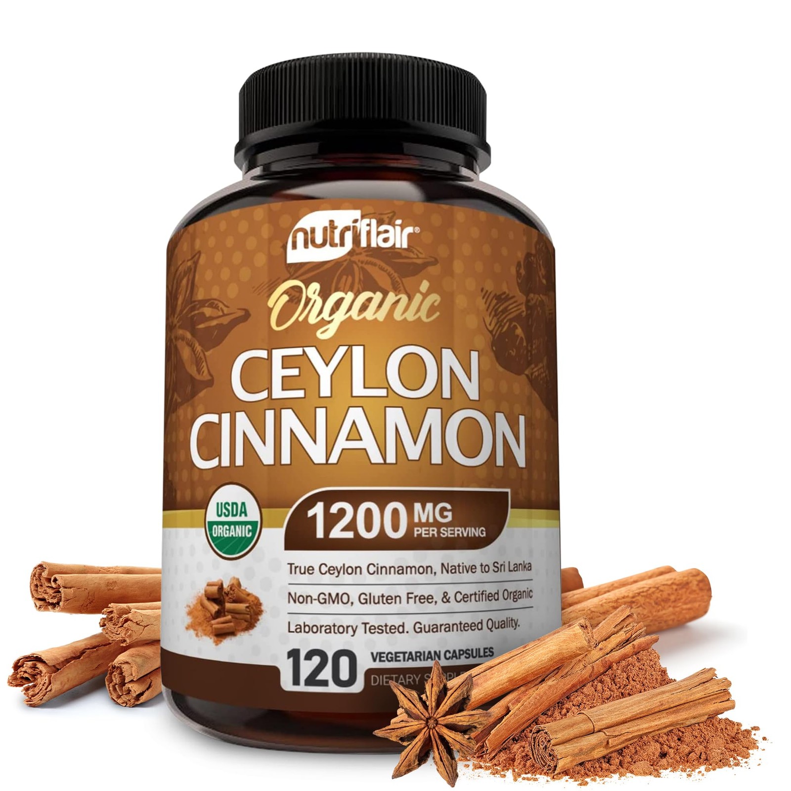 Organic Ceylon Cinnamon Supplement 1200mg, 120 Capsules – USDA Certified – No…