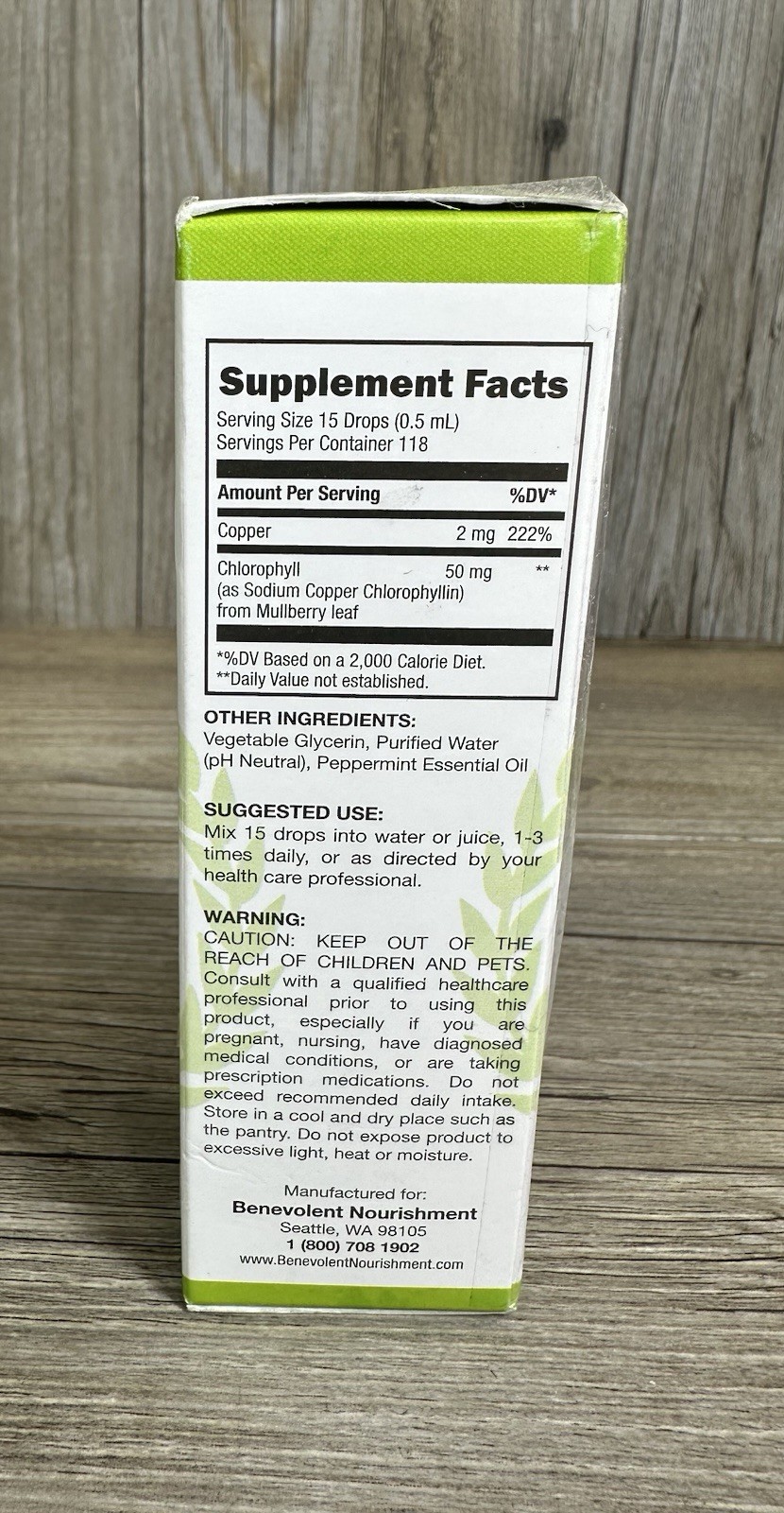 Benevolent Nourishment, Liquid Chlorophyll- Alcohol Free-2 fl oz-Exp:4/2027
