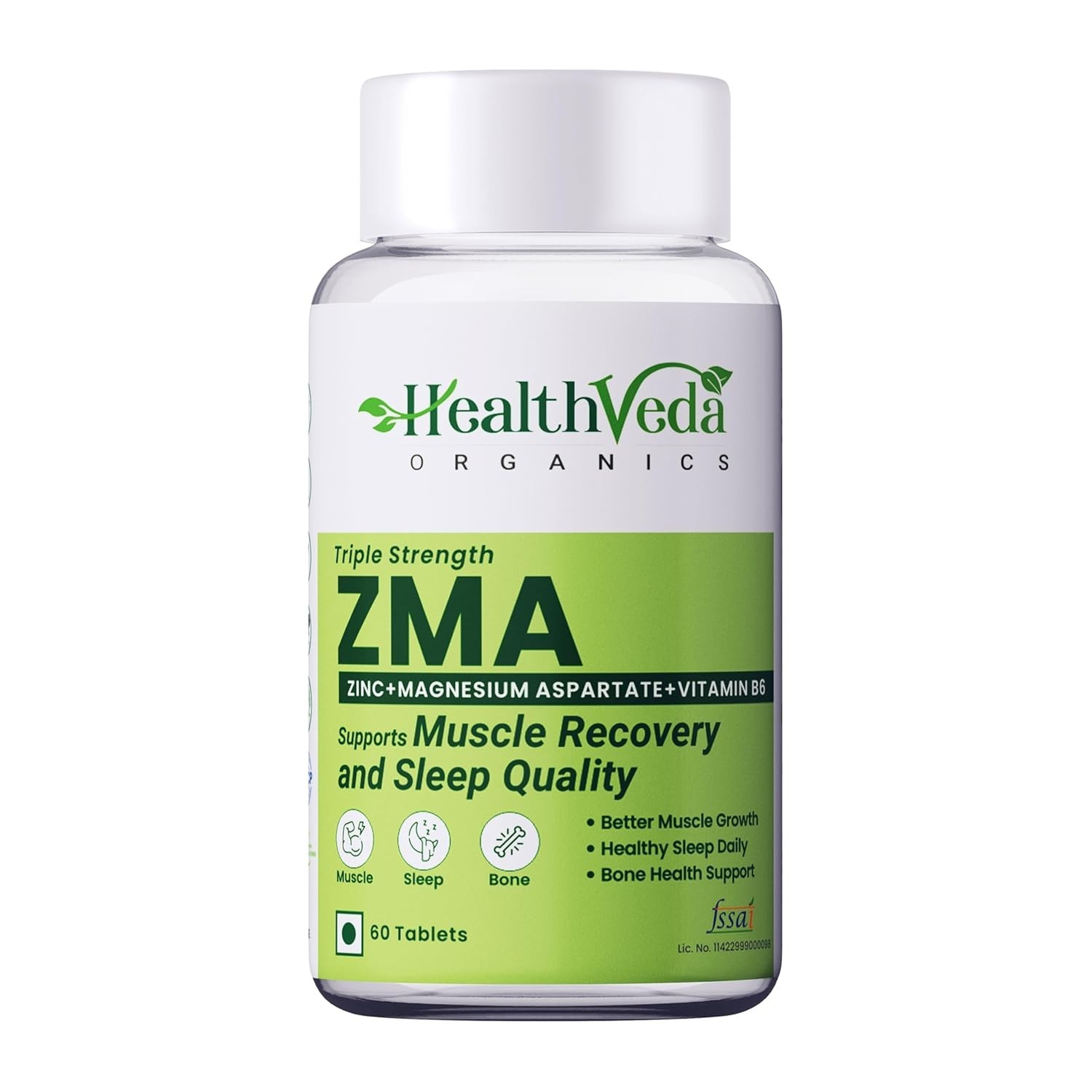 Health Veda Organics ZMA for Men | Zinc, Magnesium & Vitamin B6 | 60 Veg Tablets